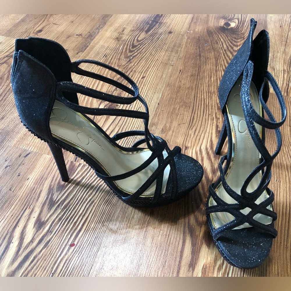 Jessica Simpson Women's Black Glittered Rozmari Heeled Sandal